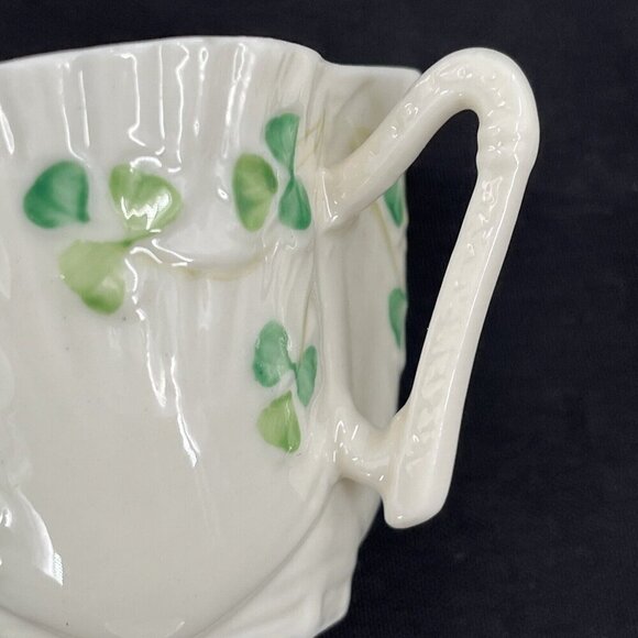 Belleek Shamrock Shell Cup Saucer Harp Handle Green Mark 1965-1981 Vtg Porcelain - Picture 10 of 10